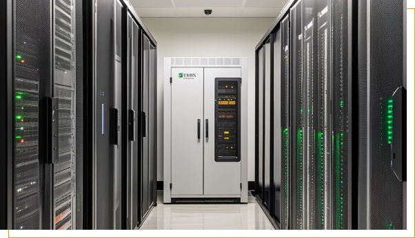 High-tech data center with energy storage solutions ensuring reliable and efficient power management